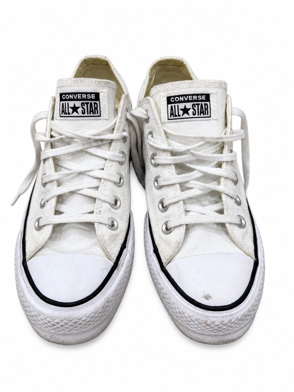 Converse White Low Top Sneakers with Black Trim Size 7.5 W
